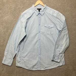 INC Button Down Shirt Men XXL Blue Striped Long Sleeve Cotton Spring Pastel 2XL